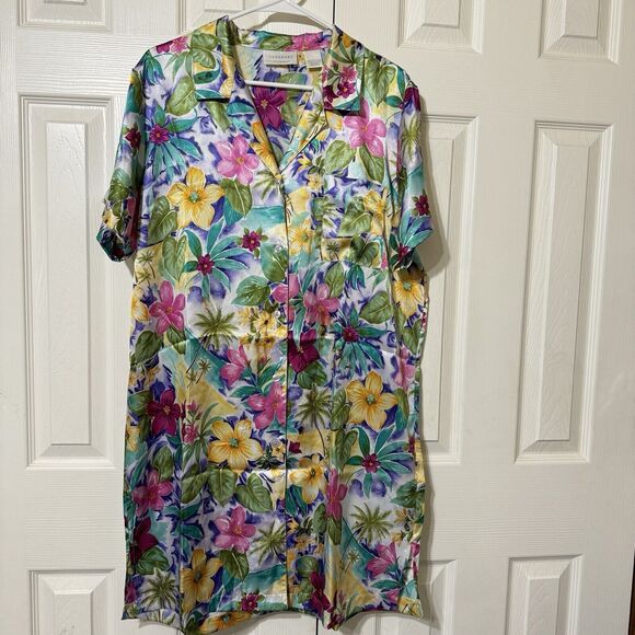 EUC BeautifulCabernet‎ Womens  Multicolor Floral Satin Short Dressing Gown Sz L - Picture 1 of 2
